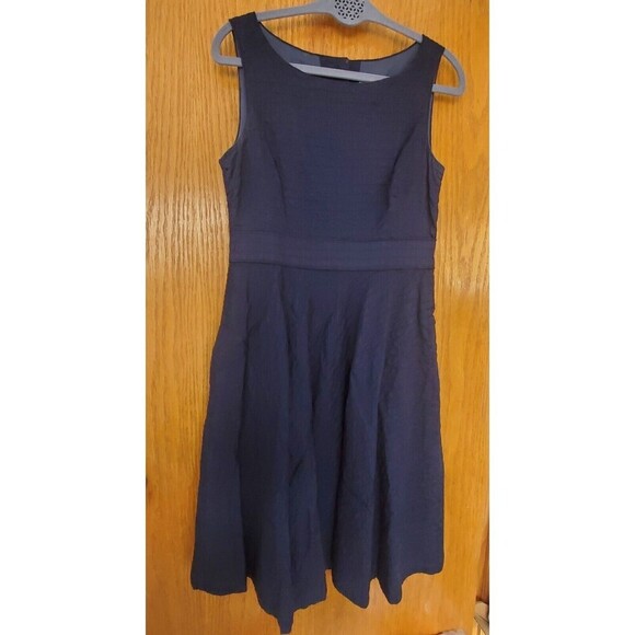 J. Crew Dresses & Skirts - J Crew Navy Blue Sleeveless Dress Cotton Seersucker Fit & Flare Lined sz 8